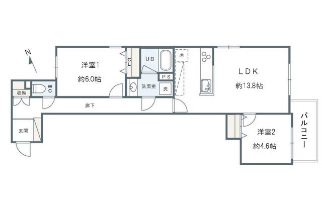 グルーブ明石大蔵(2LDK/2階)の間取り写真