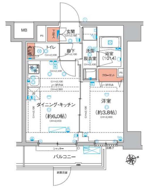 ハーモニーレジデンス東京羽田スカイブリッジ(1DK/1階)の間取り写真
