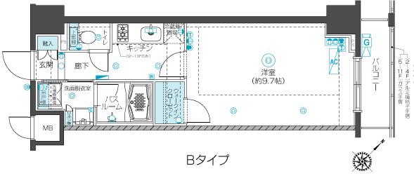 フェニックス新横濱クアトロ(1K/4階)の間取り写真