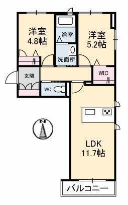 クレアージュ(2LDK/1階)の間取り写真