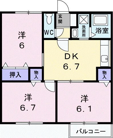 さくらんぼハイツ(3DK/2階)の間取り写真