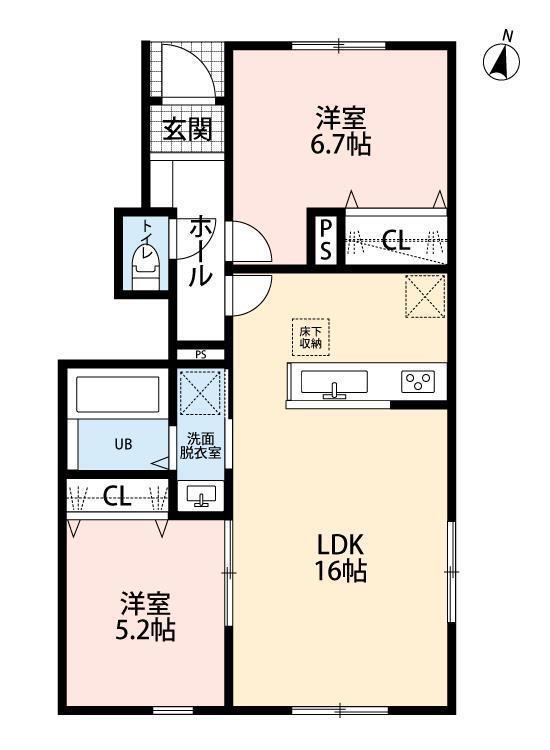 リーブルファインピアラシティ泉(2LDK/1階)の間取り写真