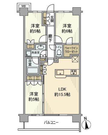 ローレルコート府中白糸台(3LDK/6階)の間取り写真
