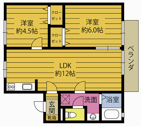 アルカンシエル(2LDK/1階)の間取り写真