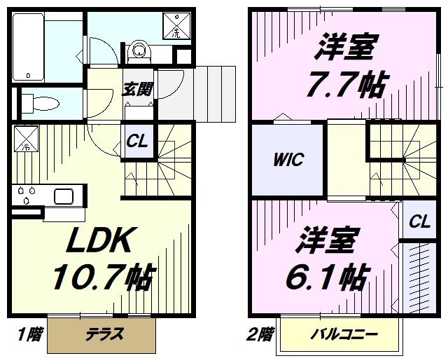 ソルシエル B(2LDK/1階)の間取り写真