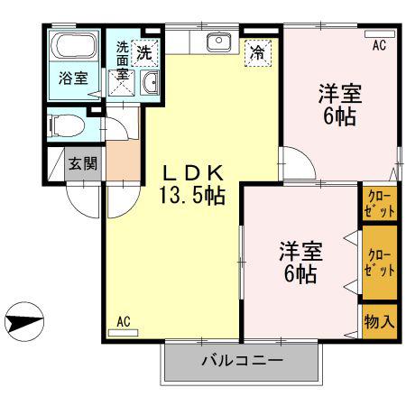 メゾンシャルム木太A(2LDK/2階)の間取り写真
