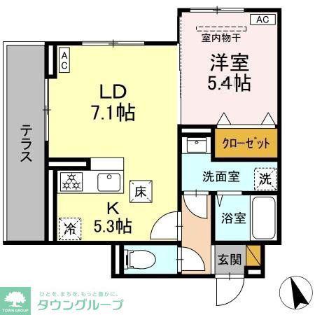 前原東2丁目PJ Dーセアリス前原東(1LDK/1階)の間取り写真