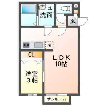 CUORE(1LDK/1階)の間取り写真