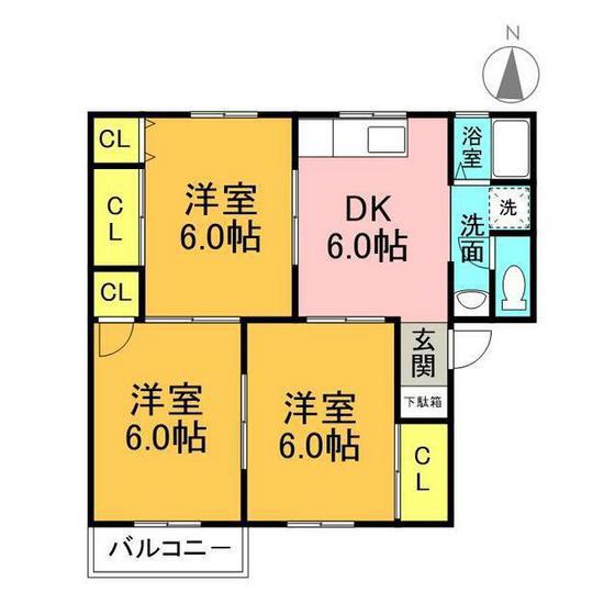 アルシオンIIB(3DK/2階)の間取り写真