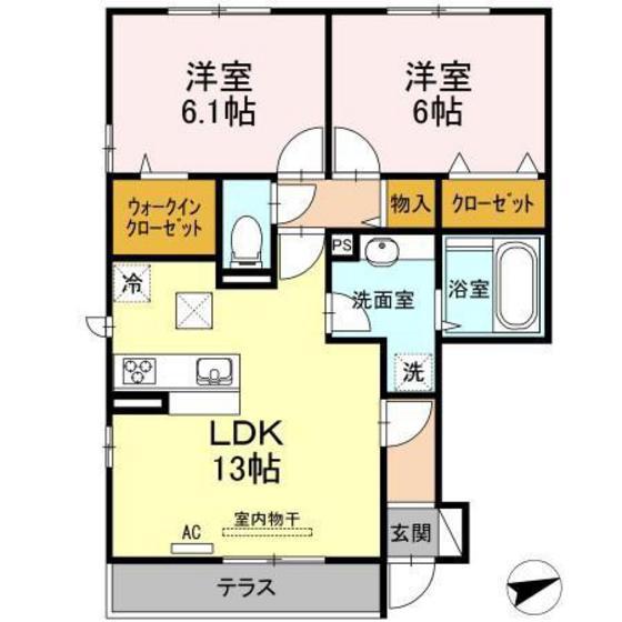 セジュール西条 A棟(2LDK/2階)の間取り写真
