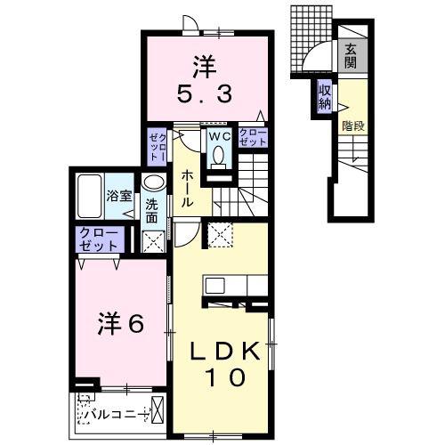 スターカレント成田I(2LDK/2階)の間取り写真