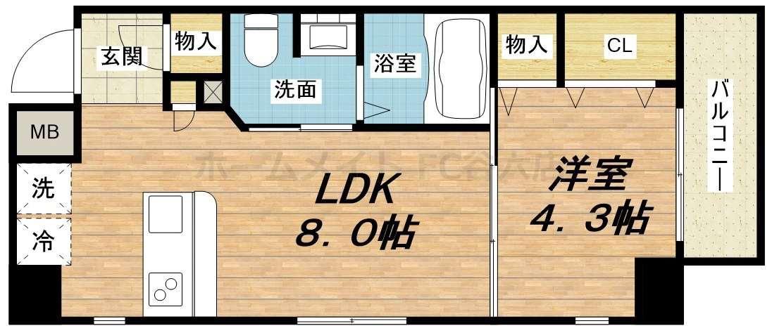 アドーラブル船場(1LDK/3階)の間取り写真