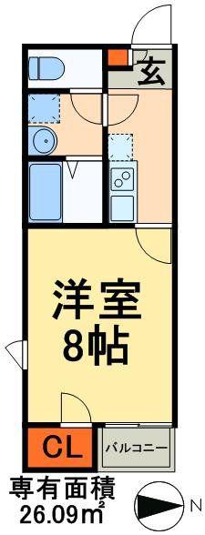 ドルフフクサトII(1K/1階)の間取り写真