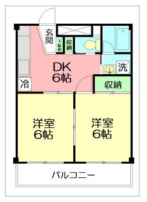 メゾン相模野(2DK/3階)の間取り写真