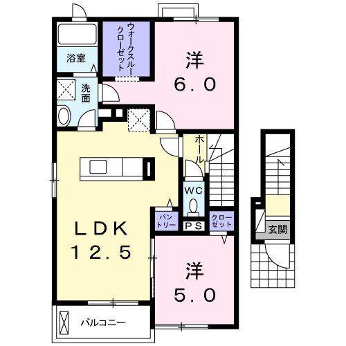 ヴァンベール シャテーニュB棟(2LDK/2階)の間取り写真