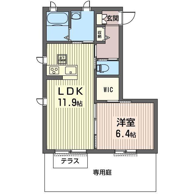 REACT A(1LDK/1階)の間取り写真