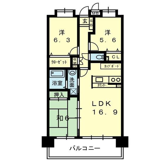 パークマンション熊高正門前 706号(3LDK/7階)の間取り写真