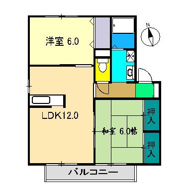 ラポール野本D棟(2LDK/2階)の間取り写真