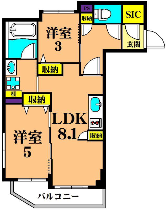 アリュール武蔵小山(2LDK/2階)の間取り写真