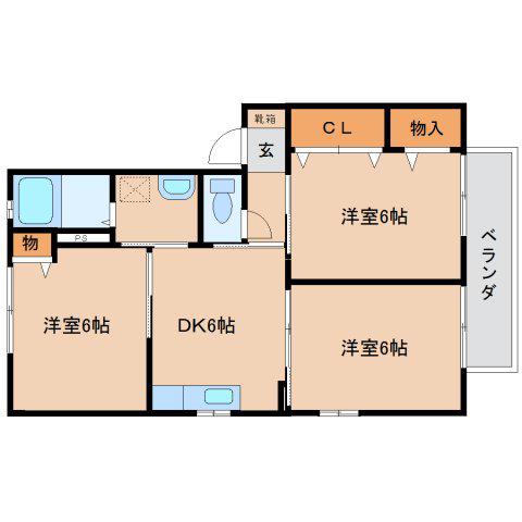 ライン大和D(3K/2階)の間取り写真