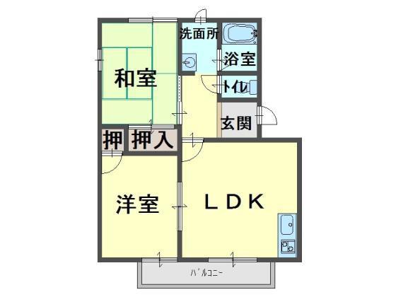スカイハイツ植田(2LDK/1階)の間取り写真