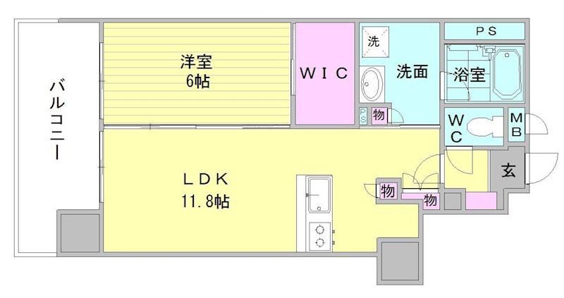 ONE PASEO(1LDK/3階)の間取り写真