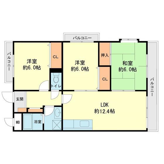 シャトレ弐番館(3LDK/3階)の間取り写真