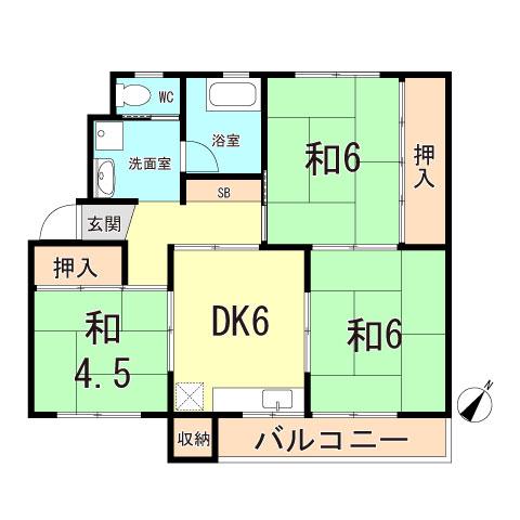鶴甲コーポ14号館(3DK/2階)の間取り写真