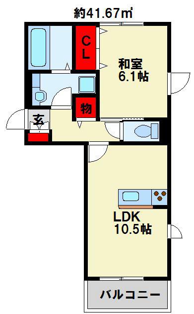 D-ROOMK&Y 穴生(1LDK/1階)の間取り写真