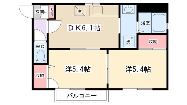 サニーウェル(2DK/2階)の間取り写真
