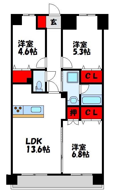 第44川崎ビル(3LDK/4階)の間取り写真