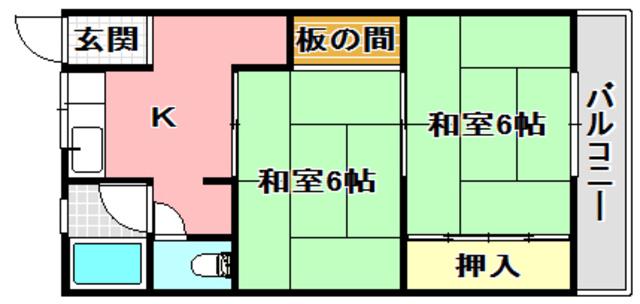 玉瀬ハイツ(2K/1階)の間取り写真