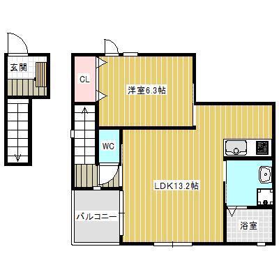 SOLANA(1LDK/2階)の間取り写真