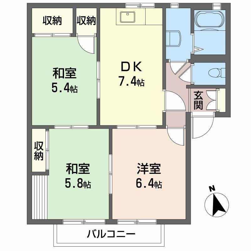 サントークTANABE A棟(3DK/2階)の間取り写真