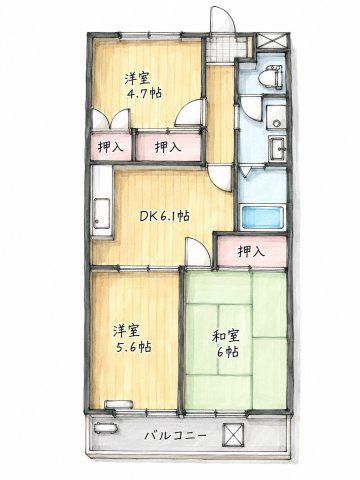 マンションはなきI(3DK/3階)の間取り写真