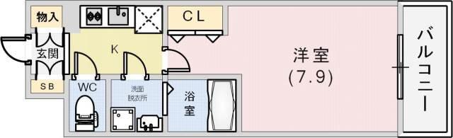 エスリード三宮旭通(1K/2階)の間取り写真