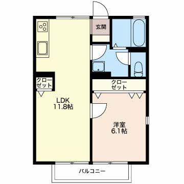 レジデンス青樹B B(1LDK/2階)の間取り写真
