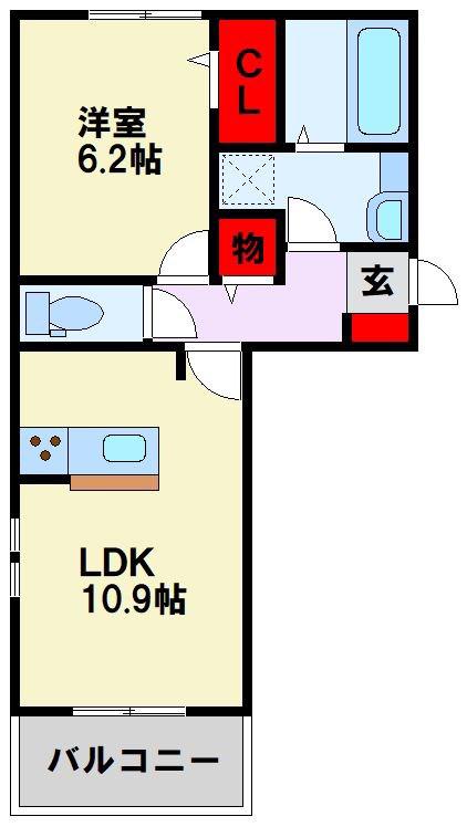 D-ROOM陣原(1LDK/1階)の間取り写真