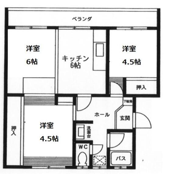 品川ひばりが丘アパート4号棟(3DK/3階)の間取り写真