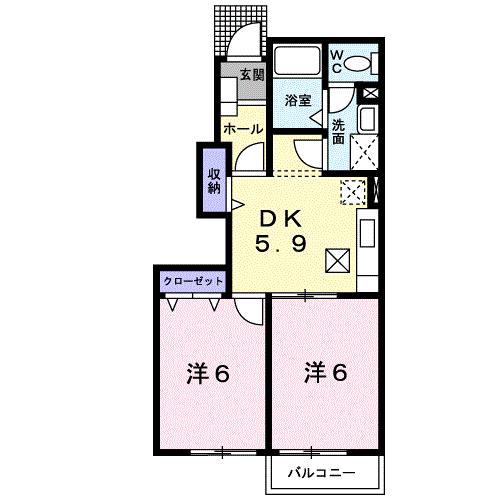 セレノピアッツァ(2DK/1階)の間取り写真