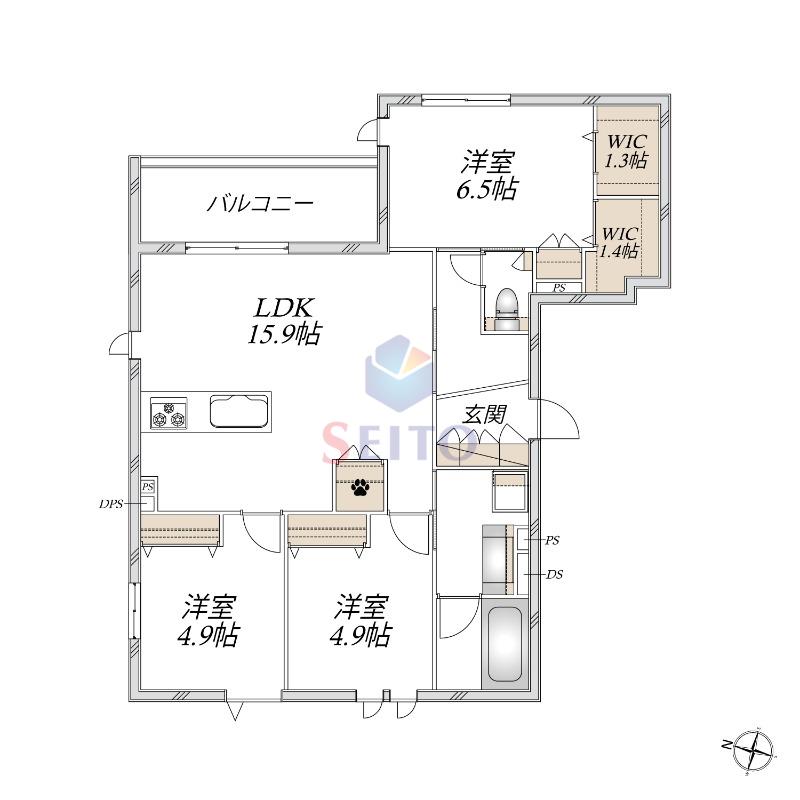 豊中市本町3丁目へーベルメゾン(3LDK/3階)の間取り写真