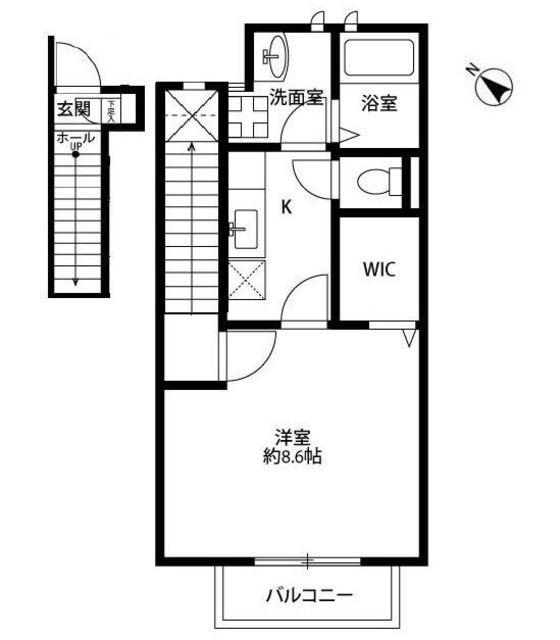 アスピリア フルール(1K/2階)の間取り写真