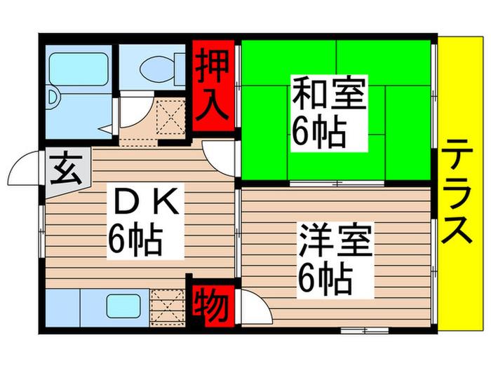 ハイツヤマザキ(2DK/1階)の間取り写真