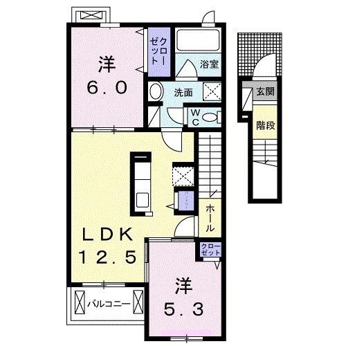 ハイビスカス(2LDK/2階)の間取り写真