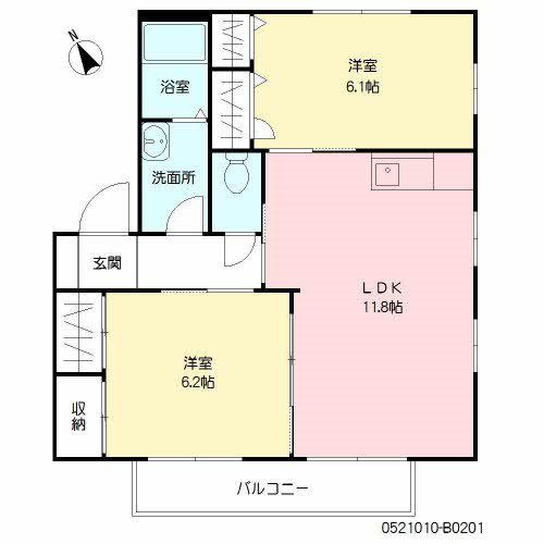 メイプルシャトー B棟(2LDK/2階)の間取り写真