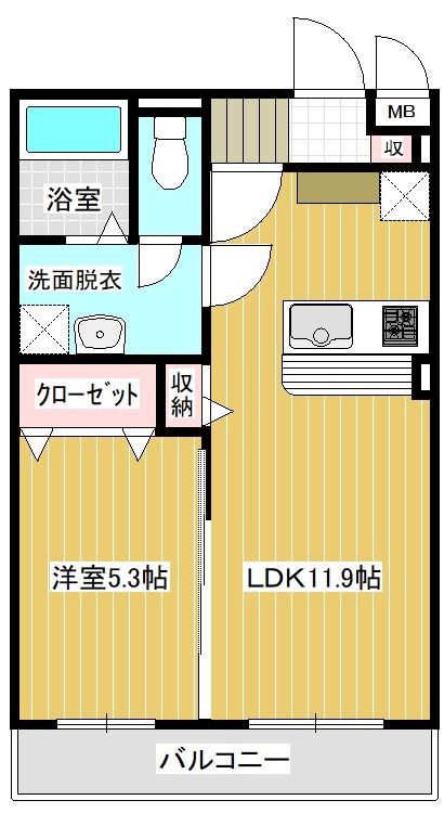 アヴェニール大野原A棟(1LDK/1階)の間取り写真