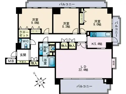 パークハウス多摩川 北参番館(3LDK/11階)の間取り写真