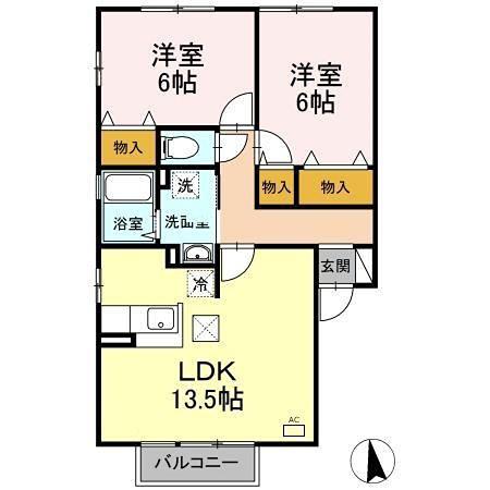 FANTASISTA(2LDK/1階)の間取り写真