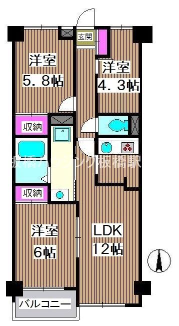 クレスト壱番館(3LDK/5階)の間取り写真