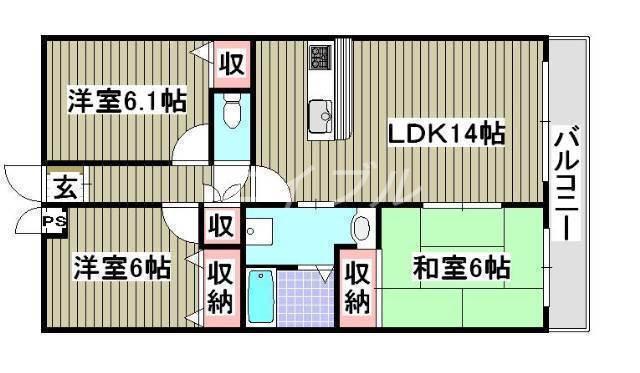 ルネス下中野マンション(3LDK/1階)の間取り写真
